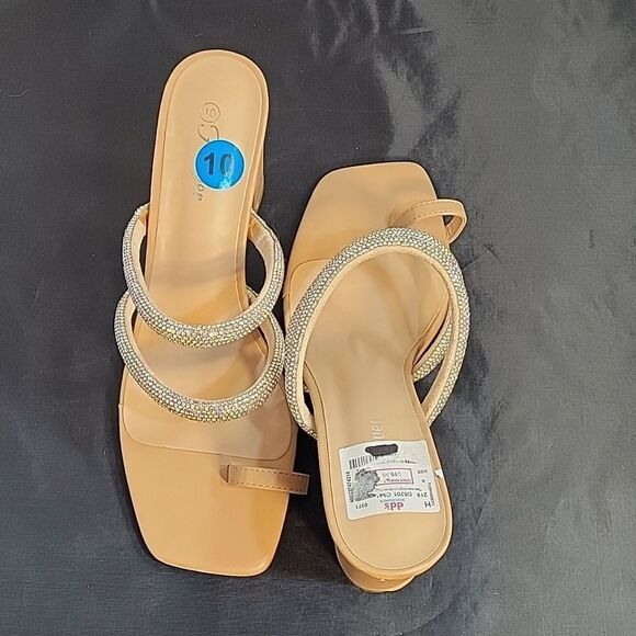 BRAND NEW FOREVER SLIPPERS   PEEP TOE DOUBLE STRAP GLITTER EMBROIDERY SA… - Picture 6 of 16